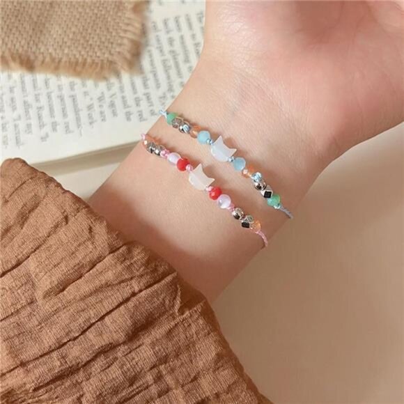2Pcs Cute Cat Bracelet Set Resin Moonstone Friendship Bracelets for Women - Picture 4 of 8